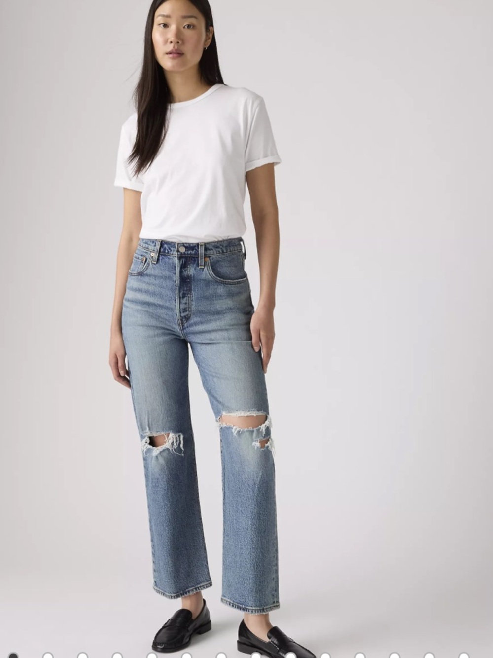 Levi’s Women's High-Rise Straight Leg Ribcage  Distressed Jeans - Light Blue
